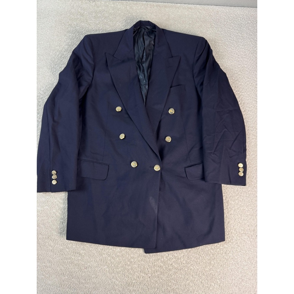 Vintage Burberrys Blazer Mens 44 Navy Blue Wool Double Breasted Gold Buttons 90s